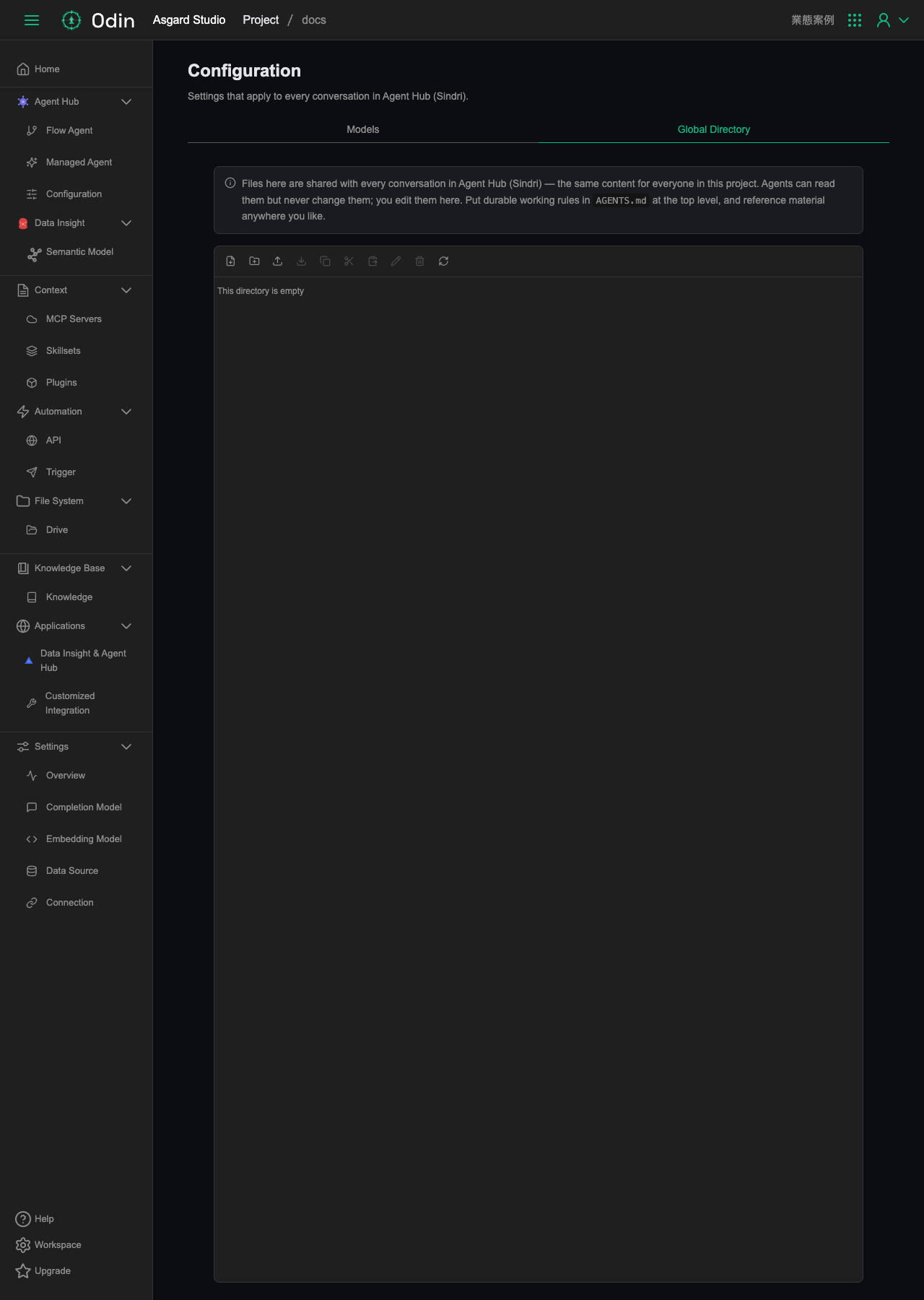 Configuration 頁面的 Global Directory 頁籤，目前是空的檔案總管介面