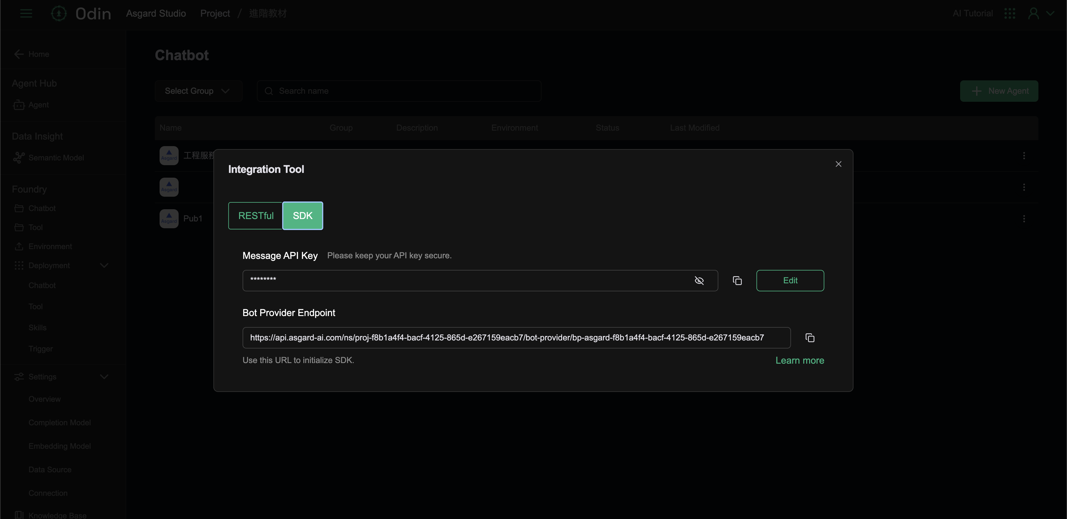 Bot Provider SDK 設定頁
